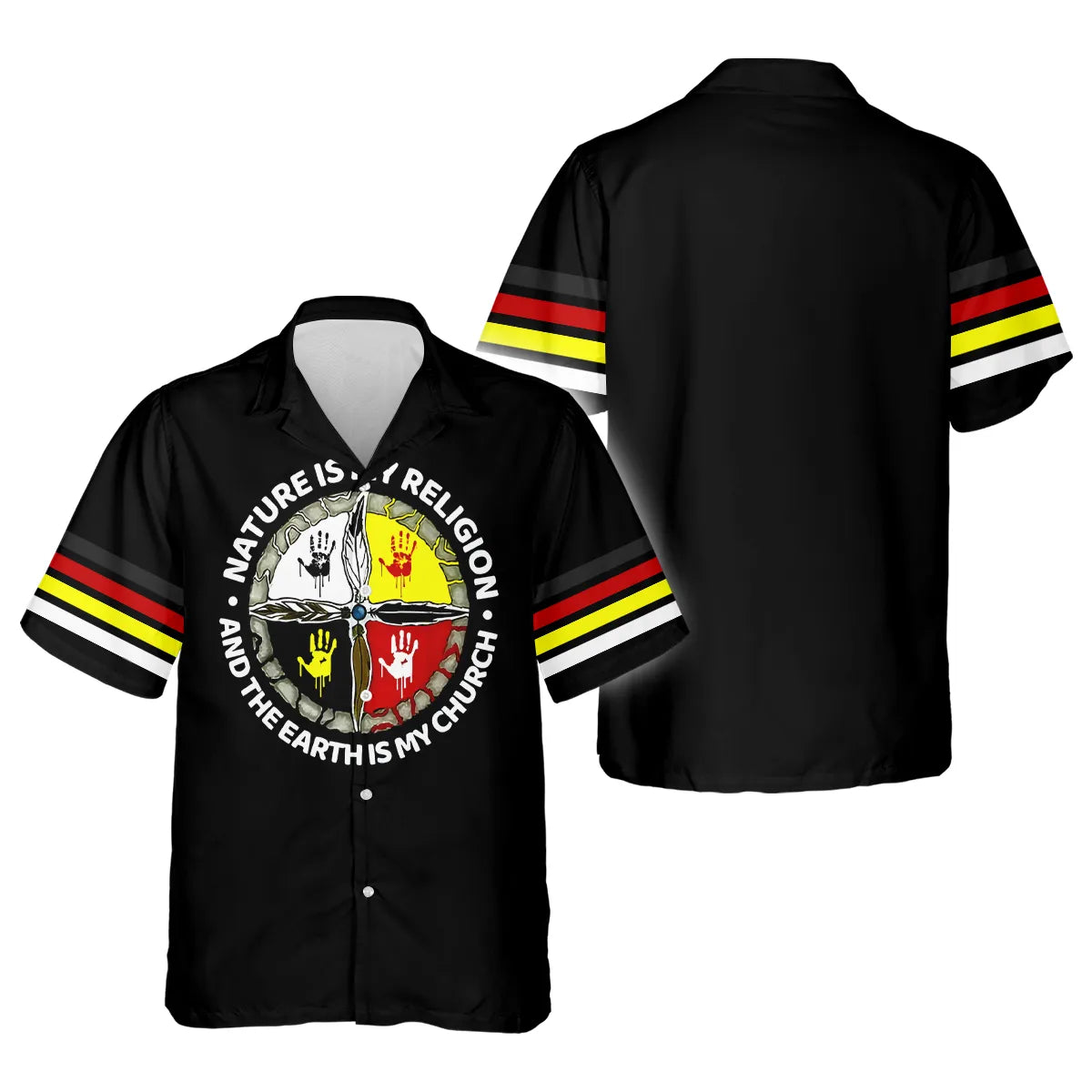 Premium Hawaiian shirt featuring symbolic Native American handprint design.