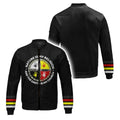 Bomber jacket with Native American handprints and meaningful graphic.