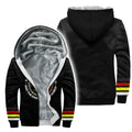 Velvet jacket with Native American handprint design, perfect for cozy wear.