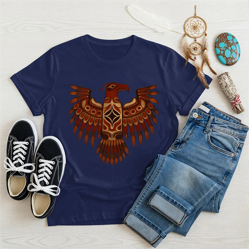 Dark blue T-shirt with detailed Native tribal eagle illustration