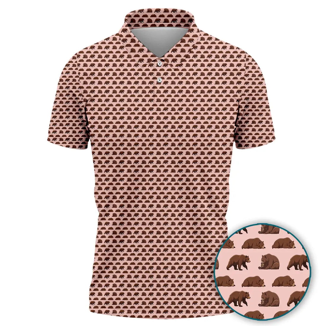 Bear Pattern Polo Shirt, Tribal Animal Print Polo, Wildlife Symbol Apparel
