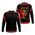 A Long sleeve T shirt with a red handprint design to raise awareness for Missing and Murdered Indigenous Women (MMIW), featuring Native American-inspired details.