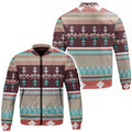 Southwestern Native American geometric print bomber jacket with vibrant colors and tribal patterns, perfect for casual wear.