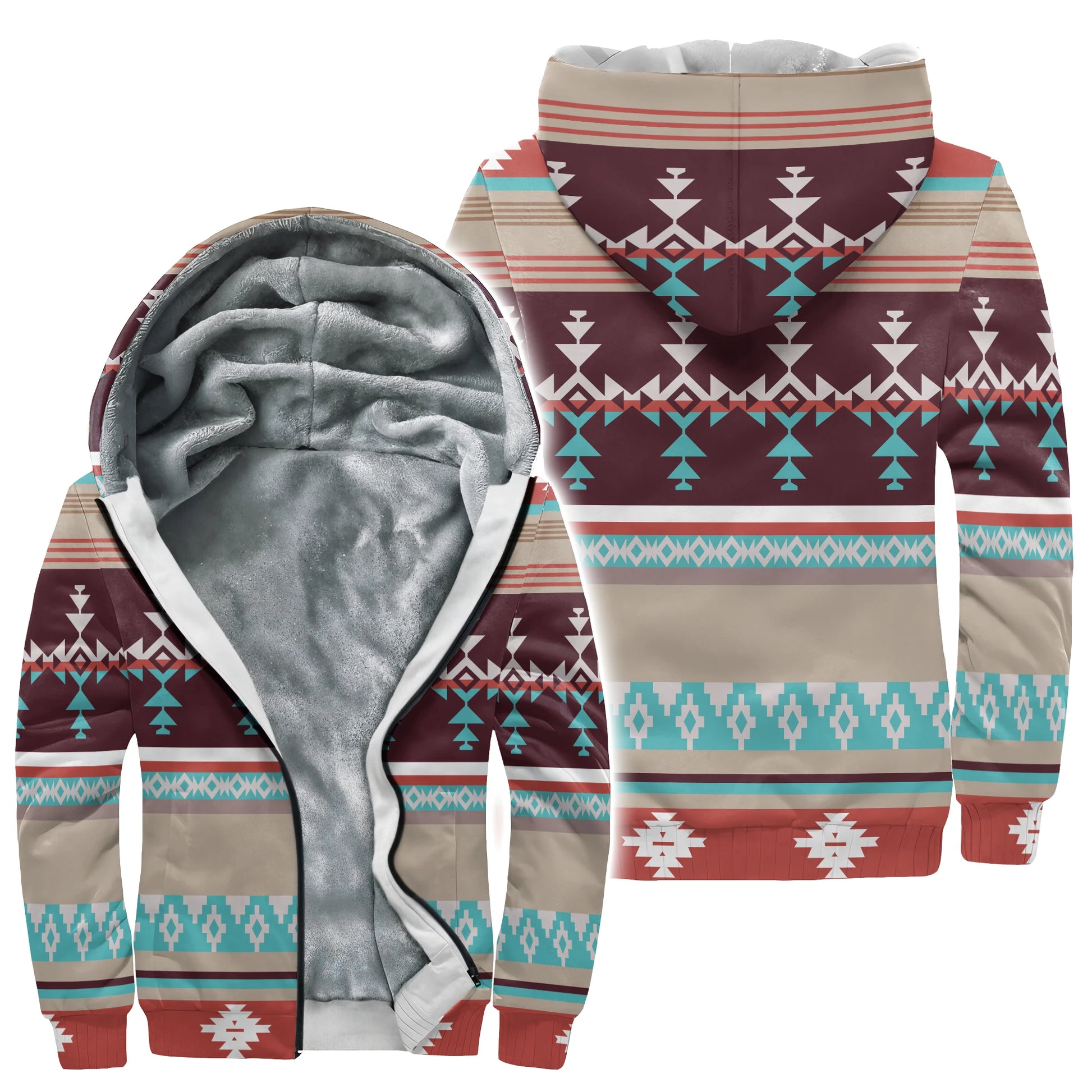 Luxurious Southwestern Native American velvet hoodie featuring vibrant geometric tribal patterns, perfect for casual and cozy wear with a bold, unique style.
