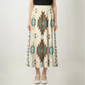 Skirt maxi with Southwestern tribal geometric pattern in brown, teal, and gold