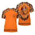 Orange t-shirt featuring united hands inside dreamcatcher with tribal handprints