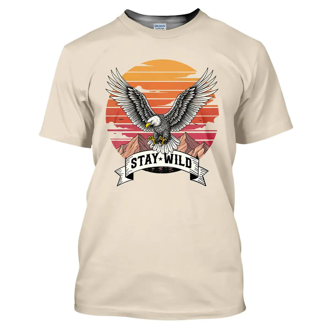 Native America "Stay Wild" T-shirt , Eagle Graphic , Sunset Mountain Tee
