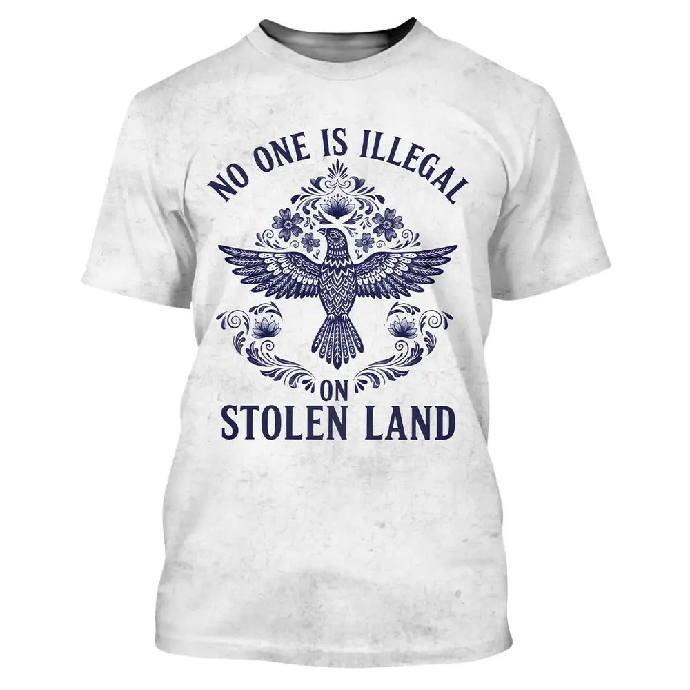 No One Is Illegal On Stolen Land Tee, Tribal Eagle Native Heritage and Justice Shirt