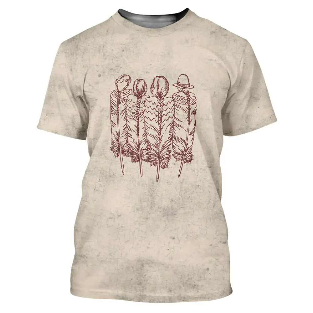 Native American T-Shirt - Minimalist Four Feather Tribal Symbol Design
