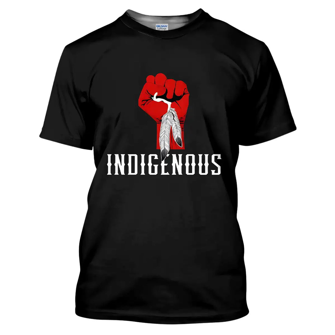 "Indigenous" Native America T-Shirt, Red Fist Feather Design Comfort Tee