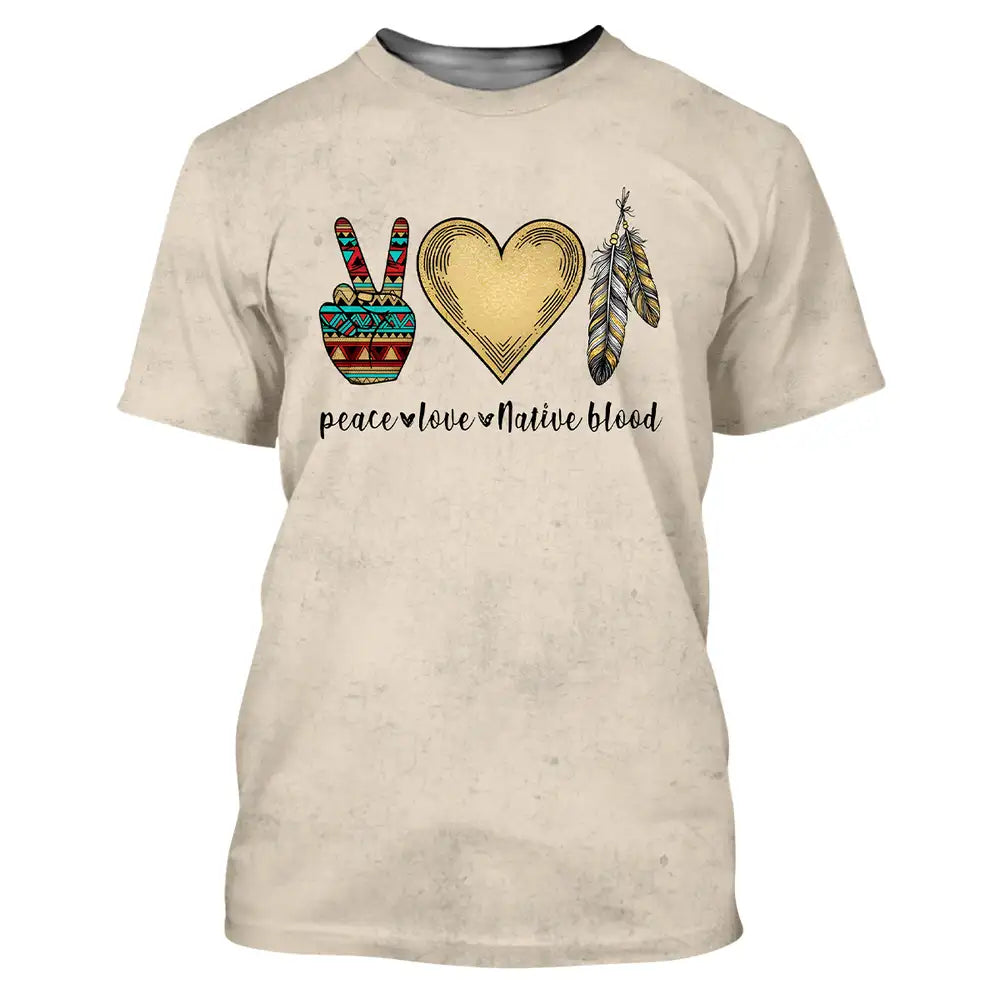 Native American Shirt Peace Love Native Blood Tribal Heart and Feather ...
