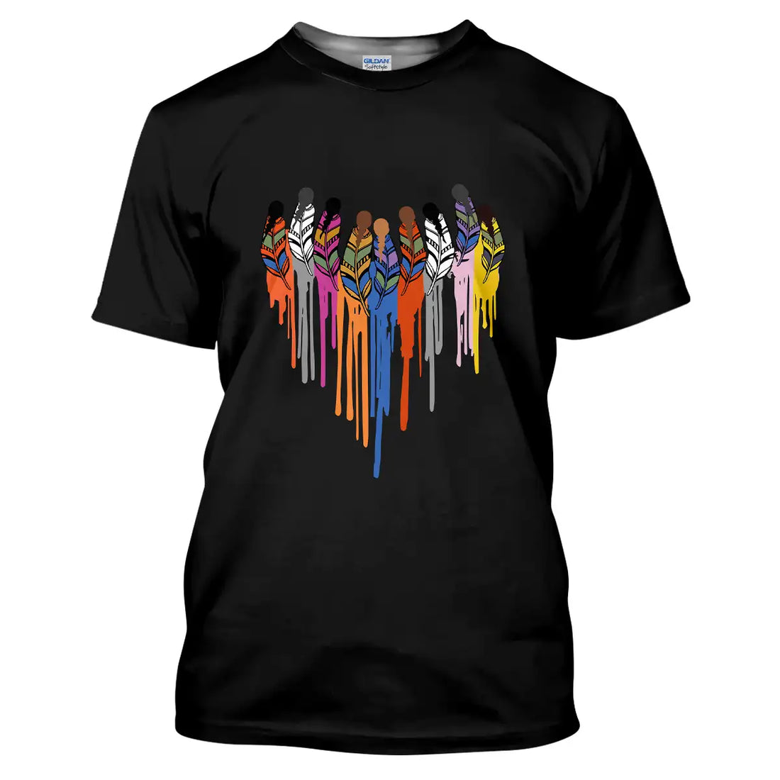 Rainbow Feathers, Unisex T Shirt, Paint Drip, Unity