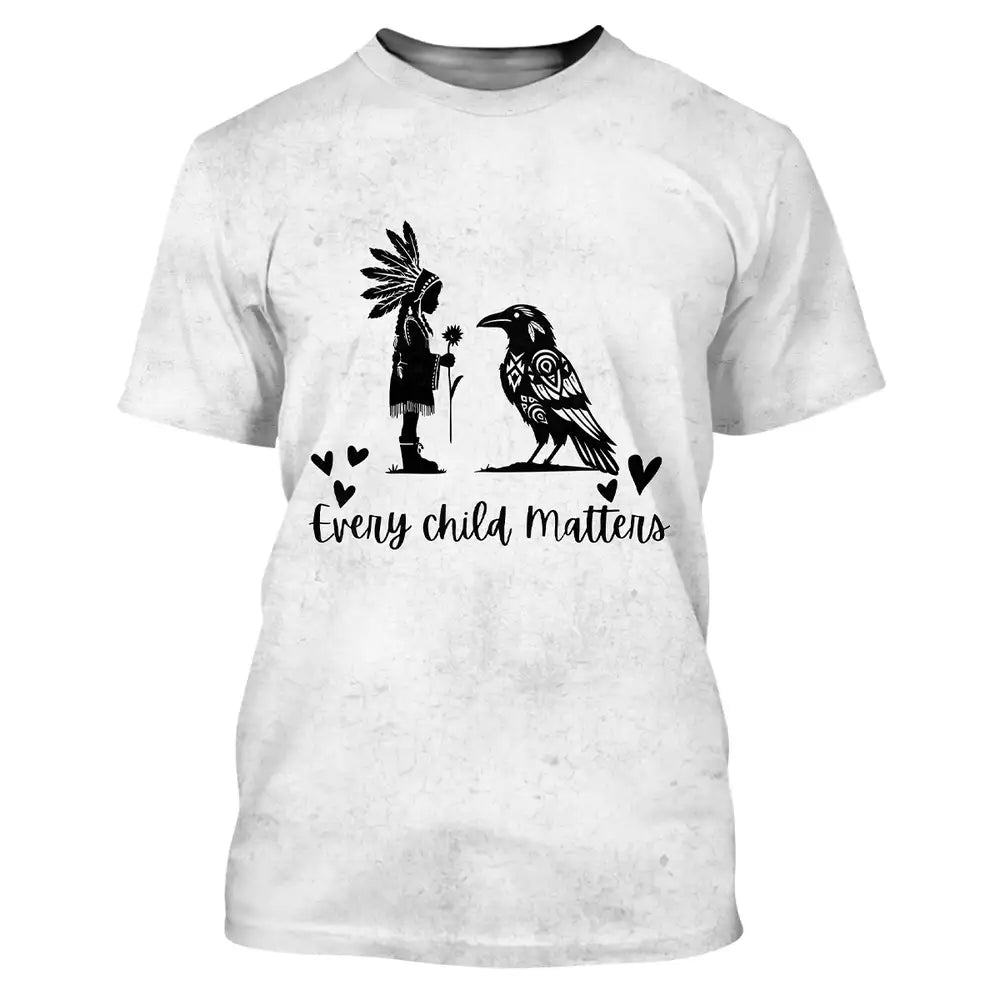 Native American Inspired "Every Child Matters" Shirt, Tribal Indian Girl with Raven