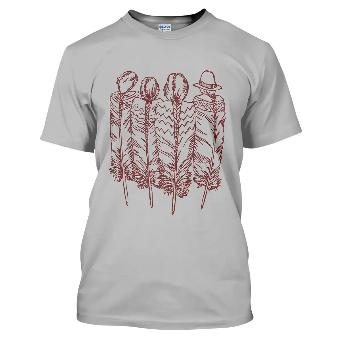 Native American T-Shirt - Minimalist Four Feather Tribal Symbol Design