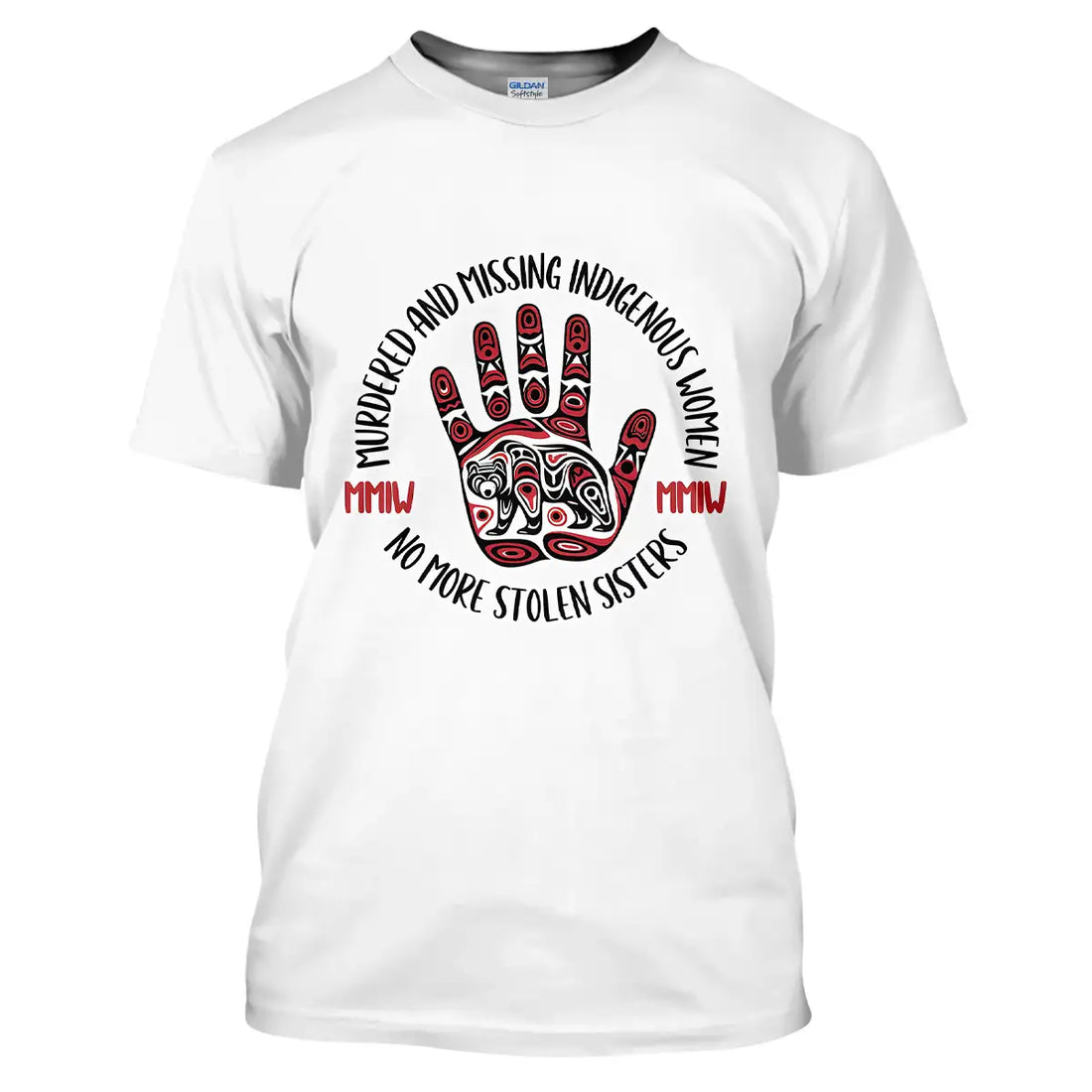 Native America T-Shirt , "No More Stolen Sisters" Quote , Hand Symbol Design