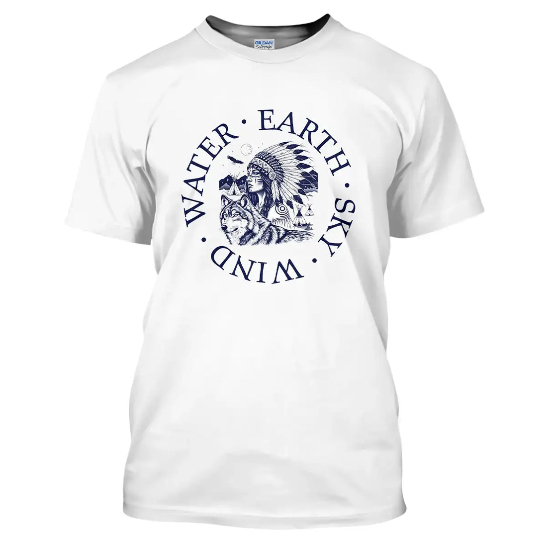 Chief & Wolf Native American T-Shirt, Water Earth Sky Wind Spirit Long Sleeve T-Shirt