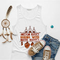 White tank top with teepee and feather totem design and quote “American History Begins with Native History.”