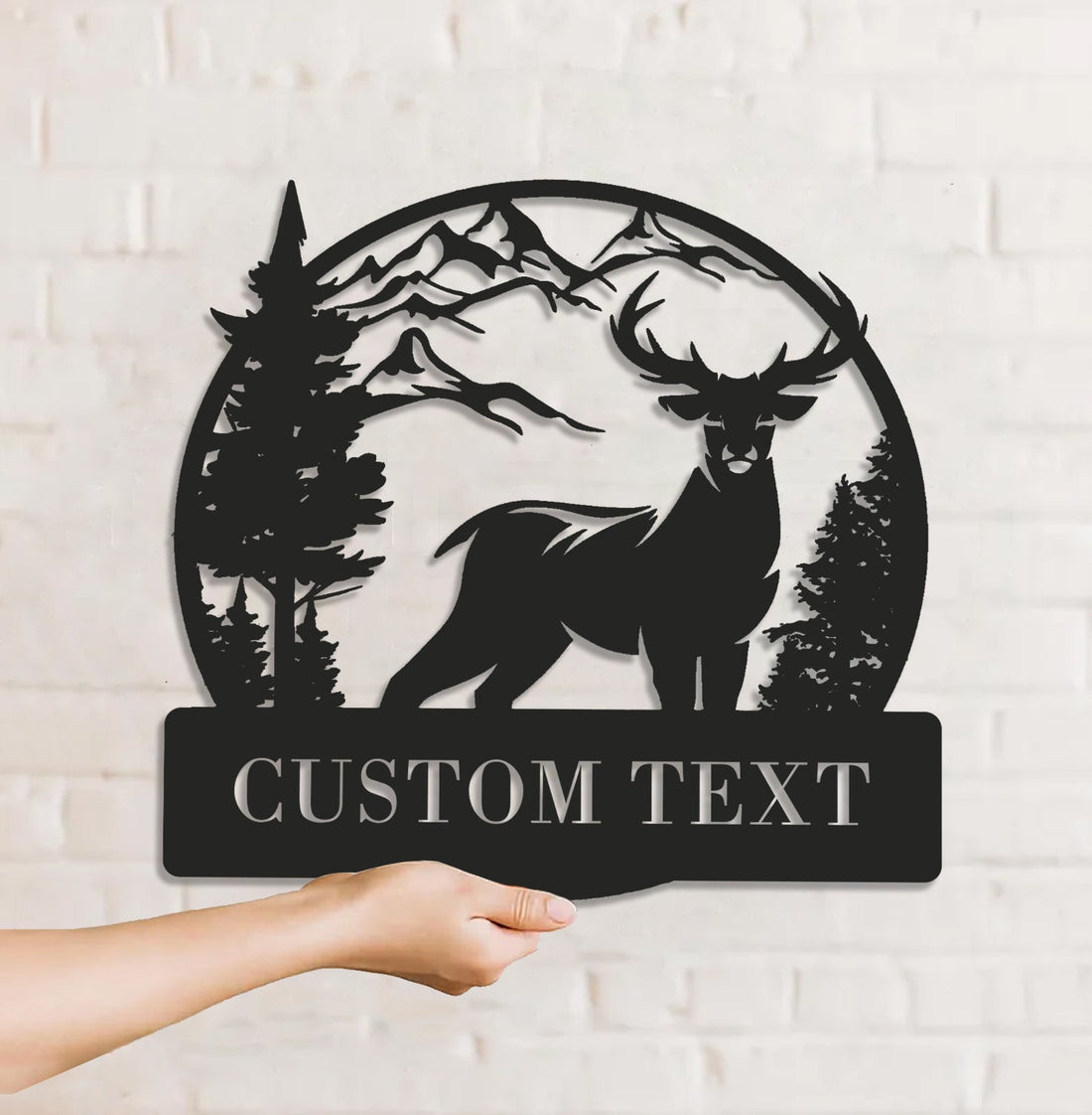Personalized Deer Hunting Metal Sign WITH LED/WITHOUT LED Light Mountain Scene Custom Text Rustic Wall Art Gift
