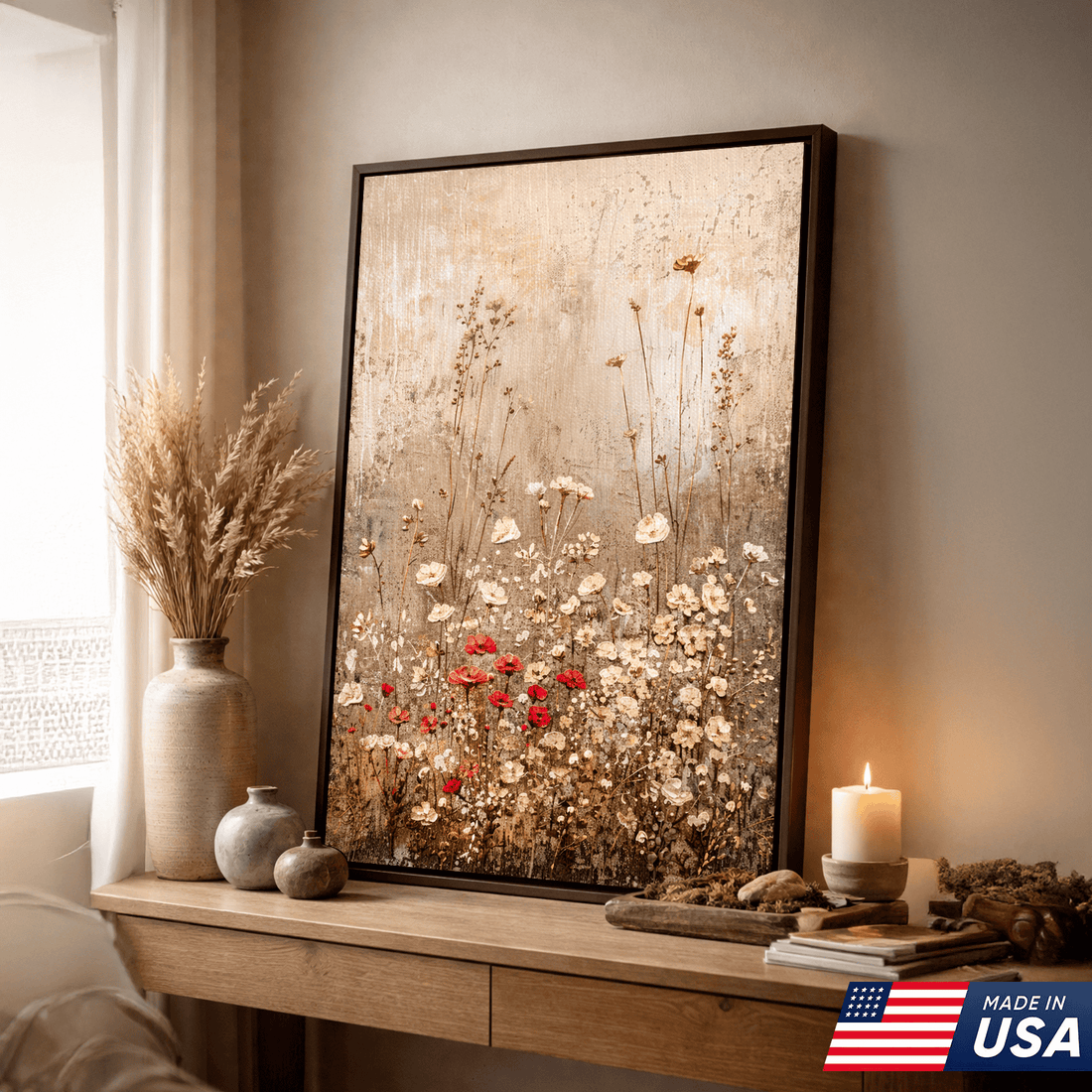 Quiet Contrast – Soft Wildflowers with a Single Red Bloom