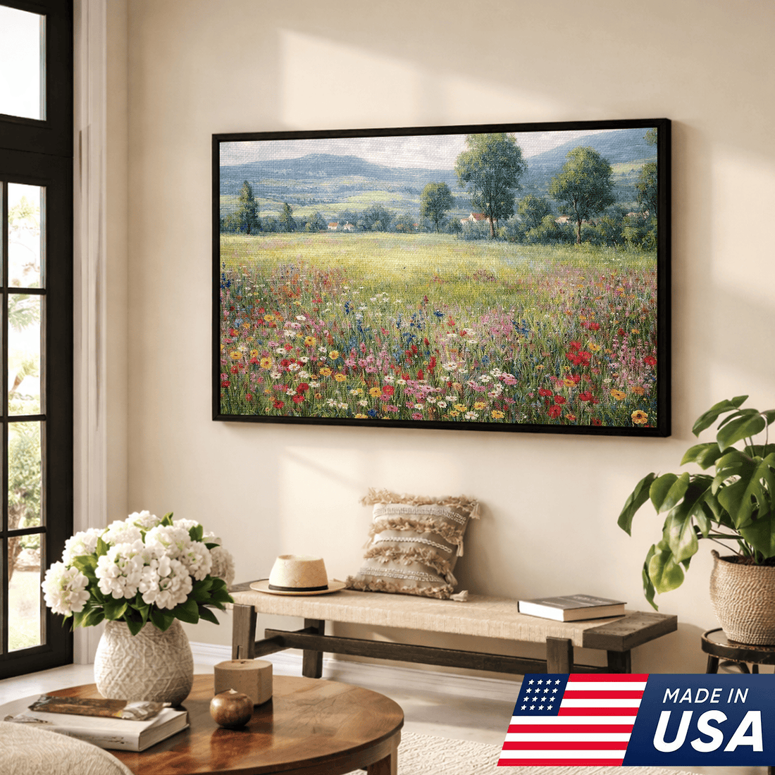 Blooming Countryside Landscape Framed Canvas – Timeless Field View