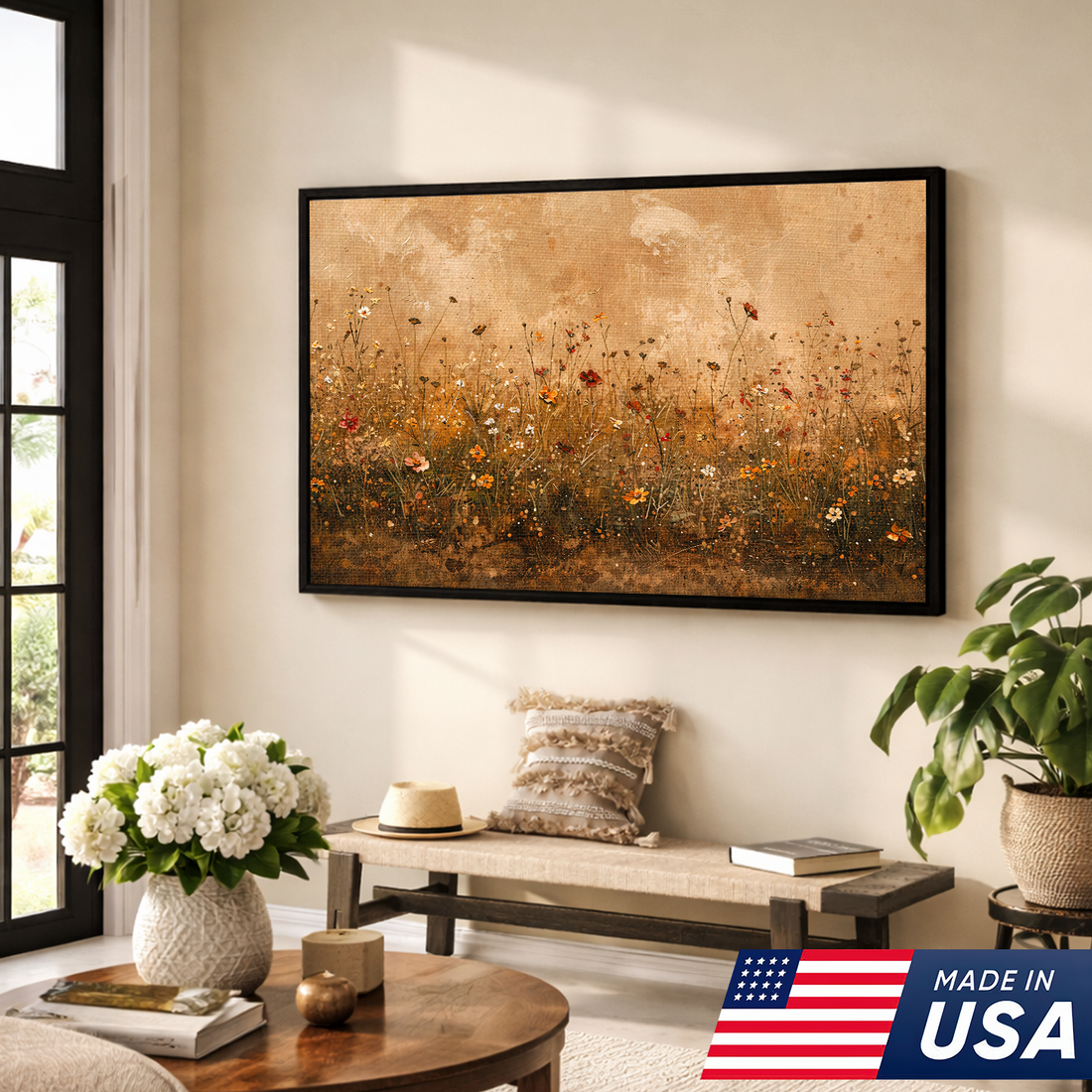 Wildflower Field Abstract Canvas Art – Vintage Botanical Wall Decor