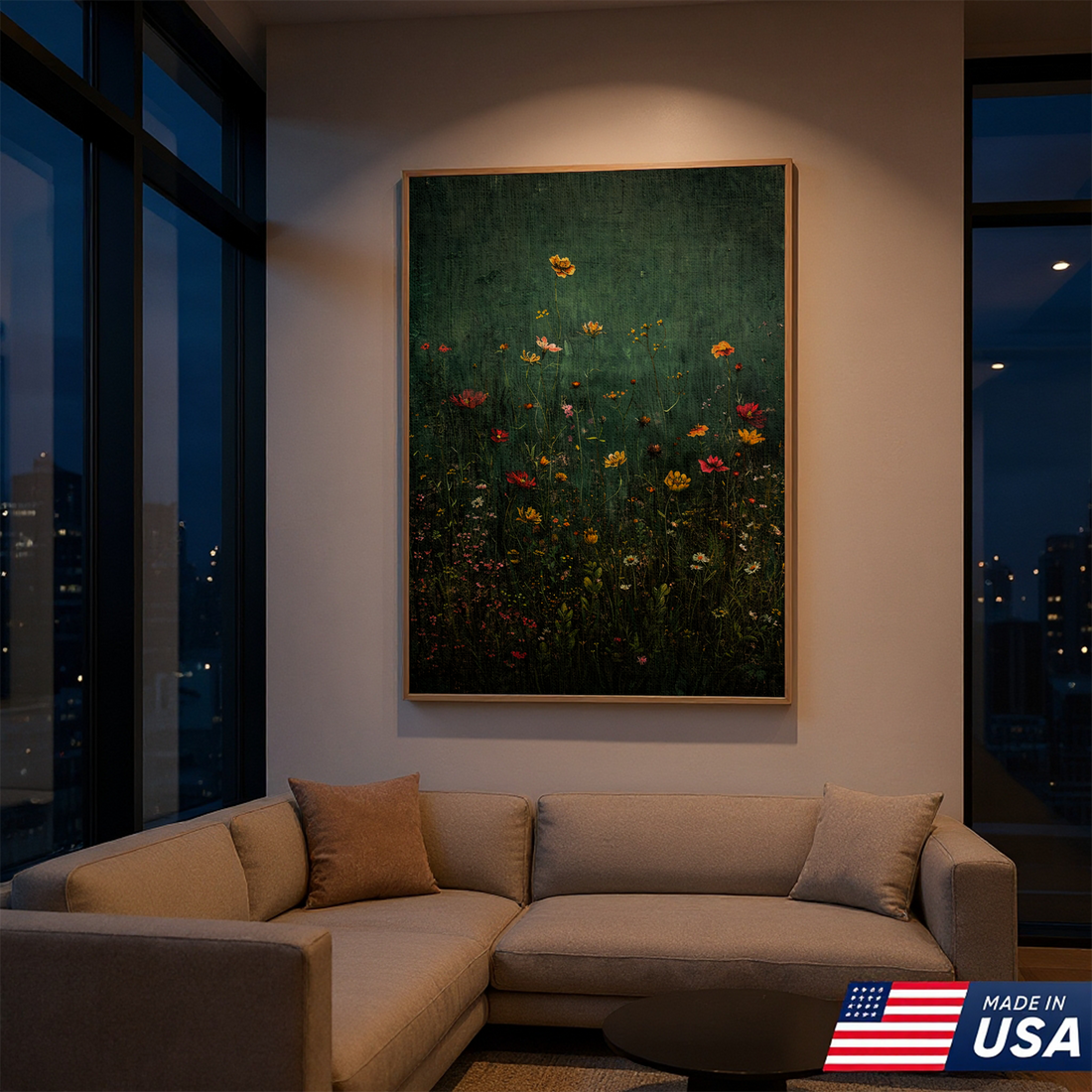 Still Growing – Quiet Wildflowers on a Deep Green Field