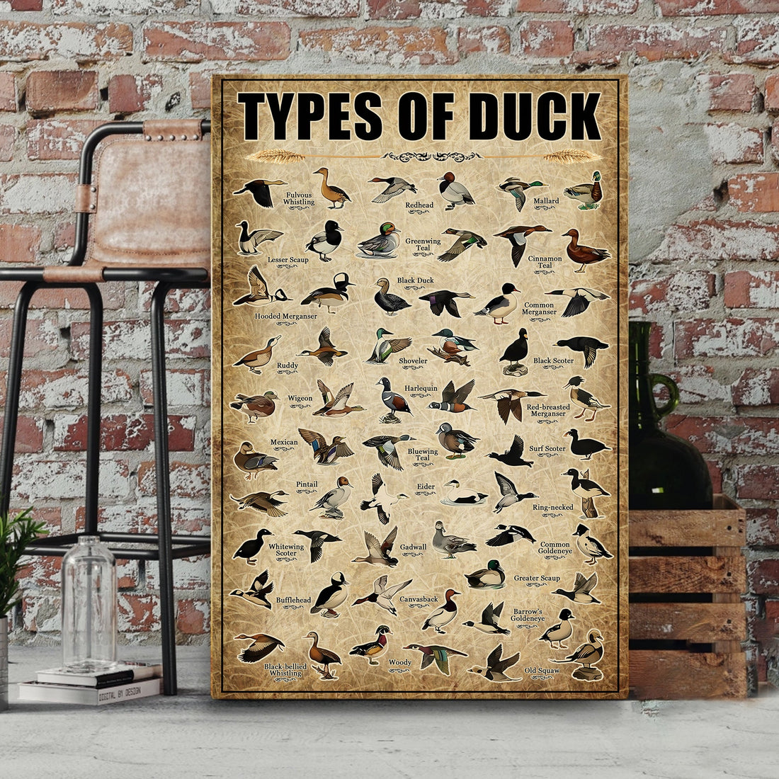 Types of Duck Canvas – Educational Waterfowl Chart Wall Art - Hunting Lodge or Nature Decor