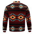 Back view of Crimson Canyon fleece bomber jacket showcasing full-coverage southwestern canyon pattern