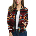Front view of Crimson Canyon fleece bomber jacket featuring rich crimson tones and textured canyon motif