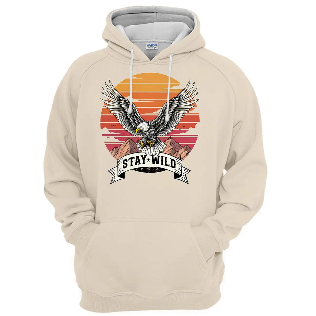 Eagle Graphic , Sunset Mountain Pullover, Native America "Stay Wild" Hoodie