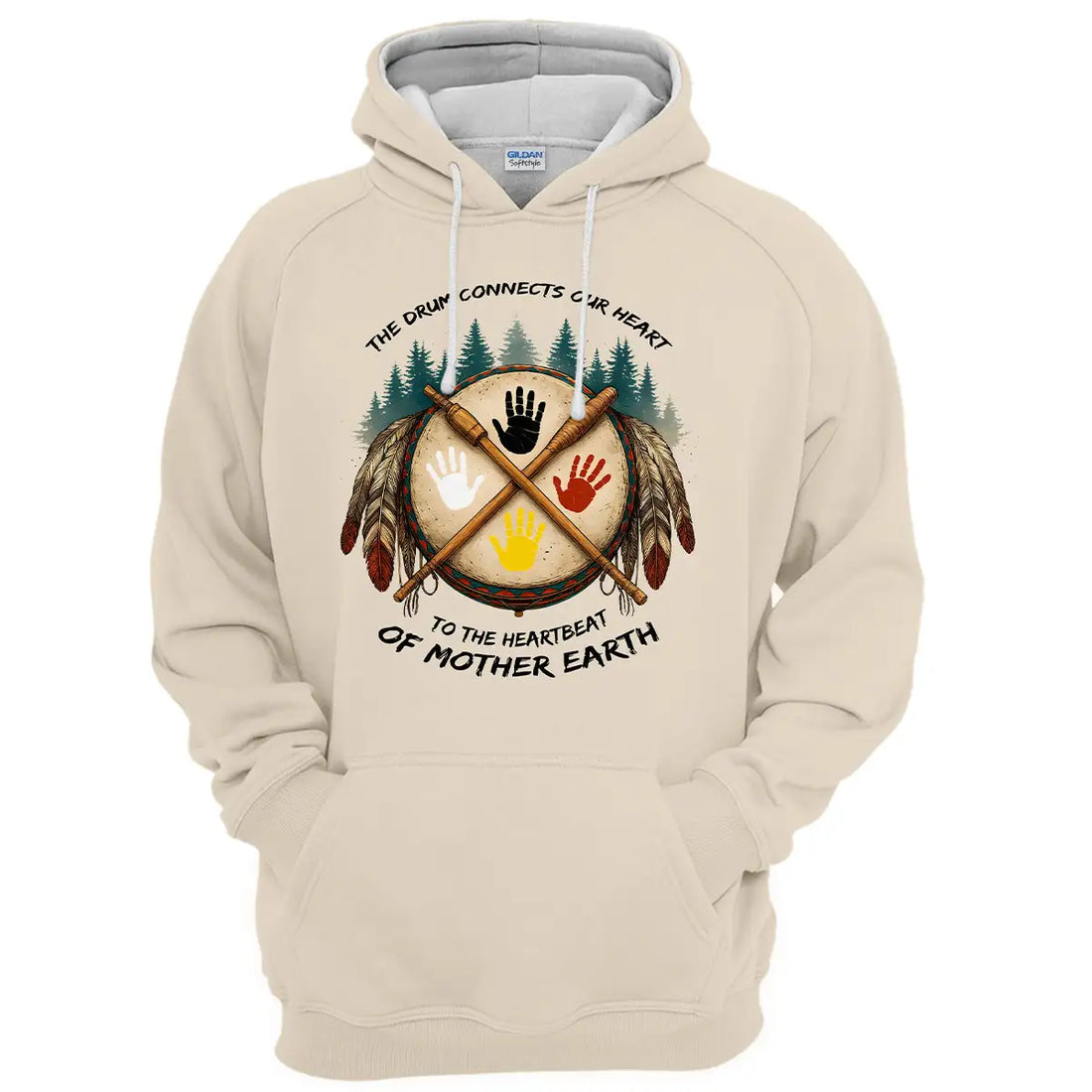 "The Drum Connects Our Heart" Native American designed Hoodie