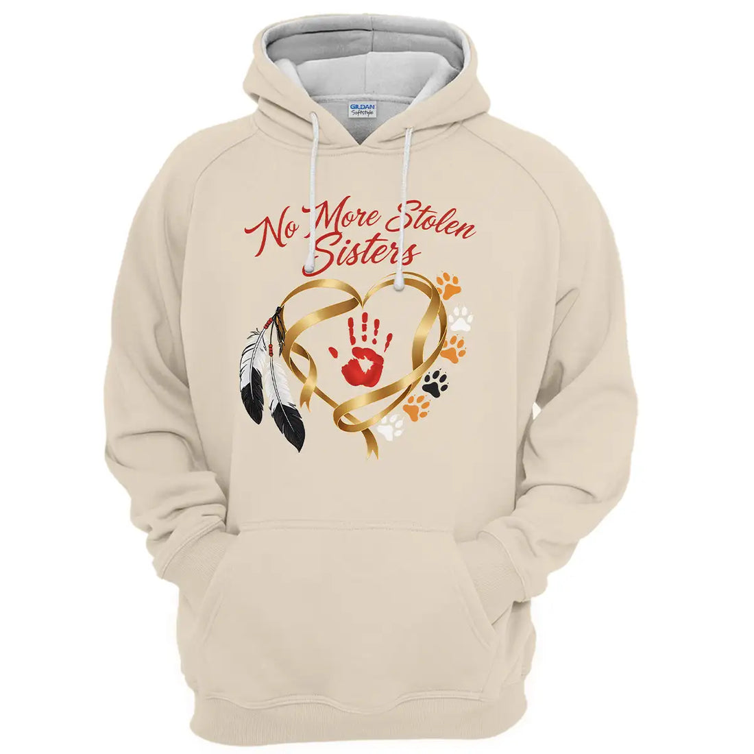 "No More Stolen Sisters" Feather Heart Indigenous Hoodie