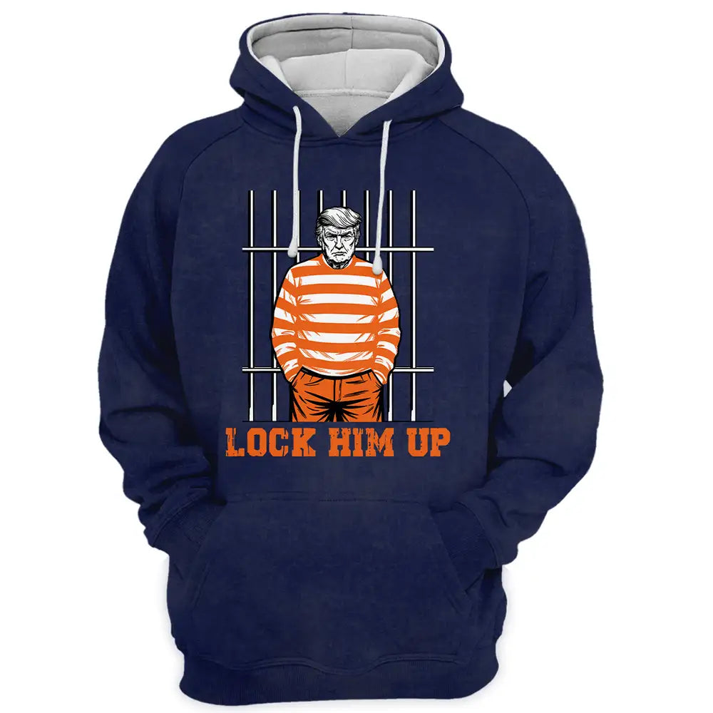 "Lock Him Up" Prison Stripes Hoodie, Political Humor, Perfect Bold Statements