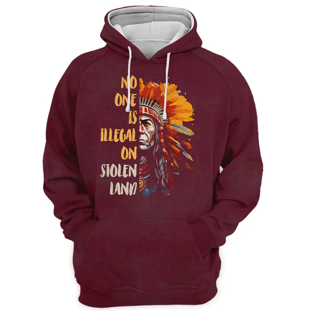 "No One Is Illegal On Stolen Land" Native American Inspired Hoodie, Chief Headdress Jacket