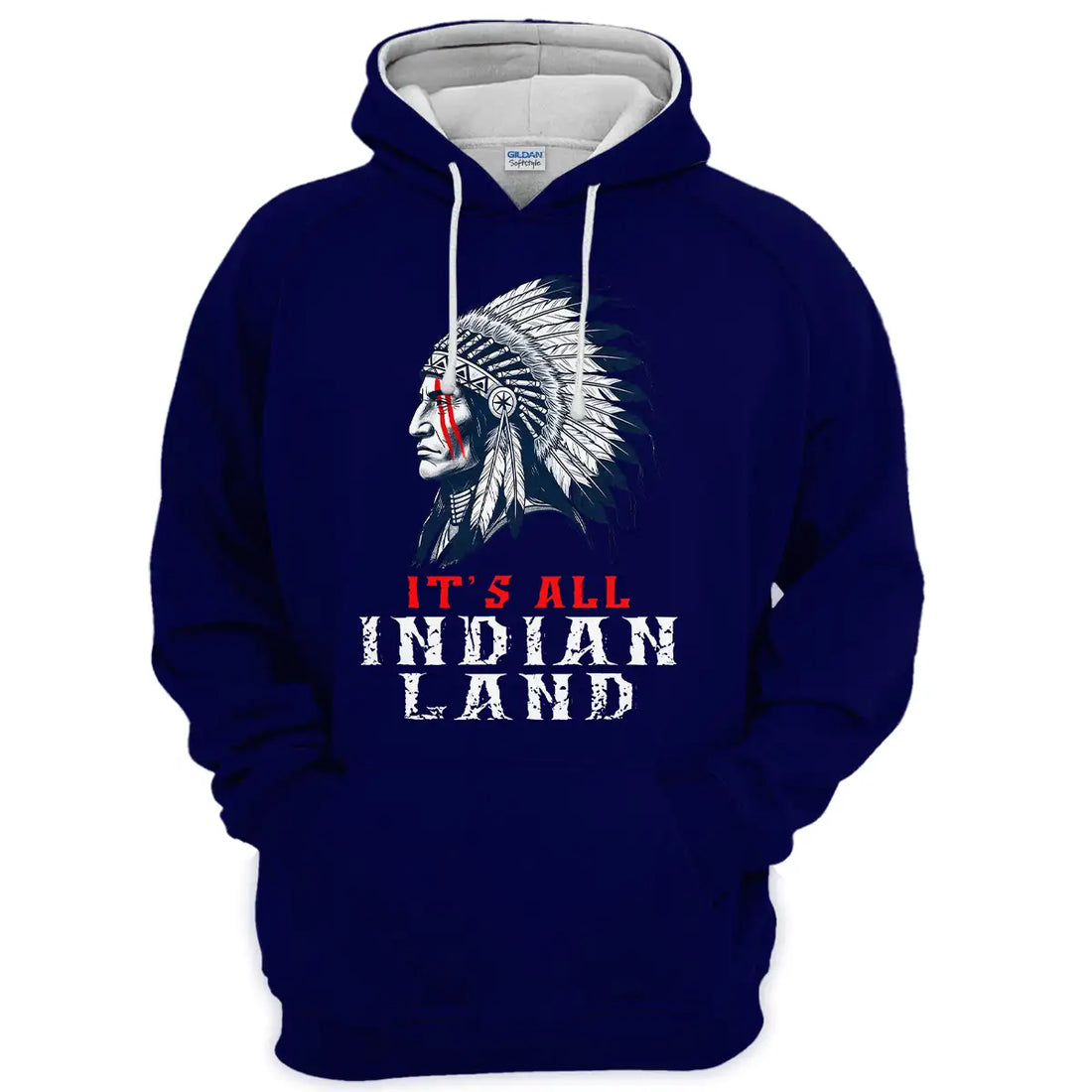 Native America, "It’s All Indian Land", Unisex Hoodie, Headdress Graphic