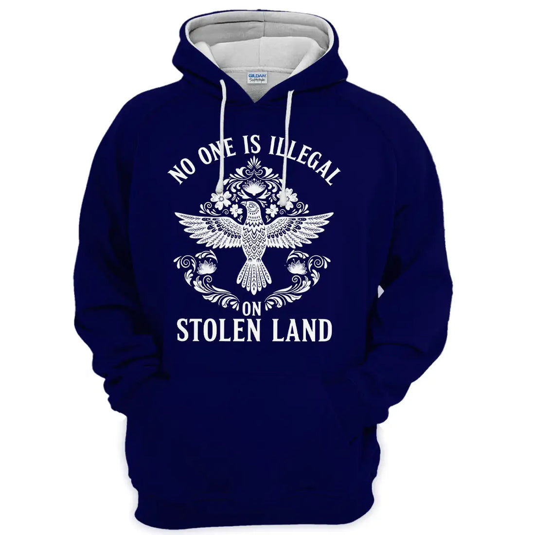 Native American Hoodie, No One Is Illegal On Stolen Land With Tribal Eagle Design