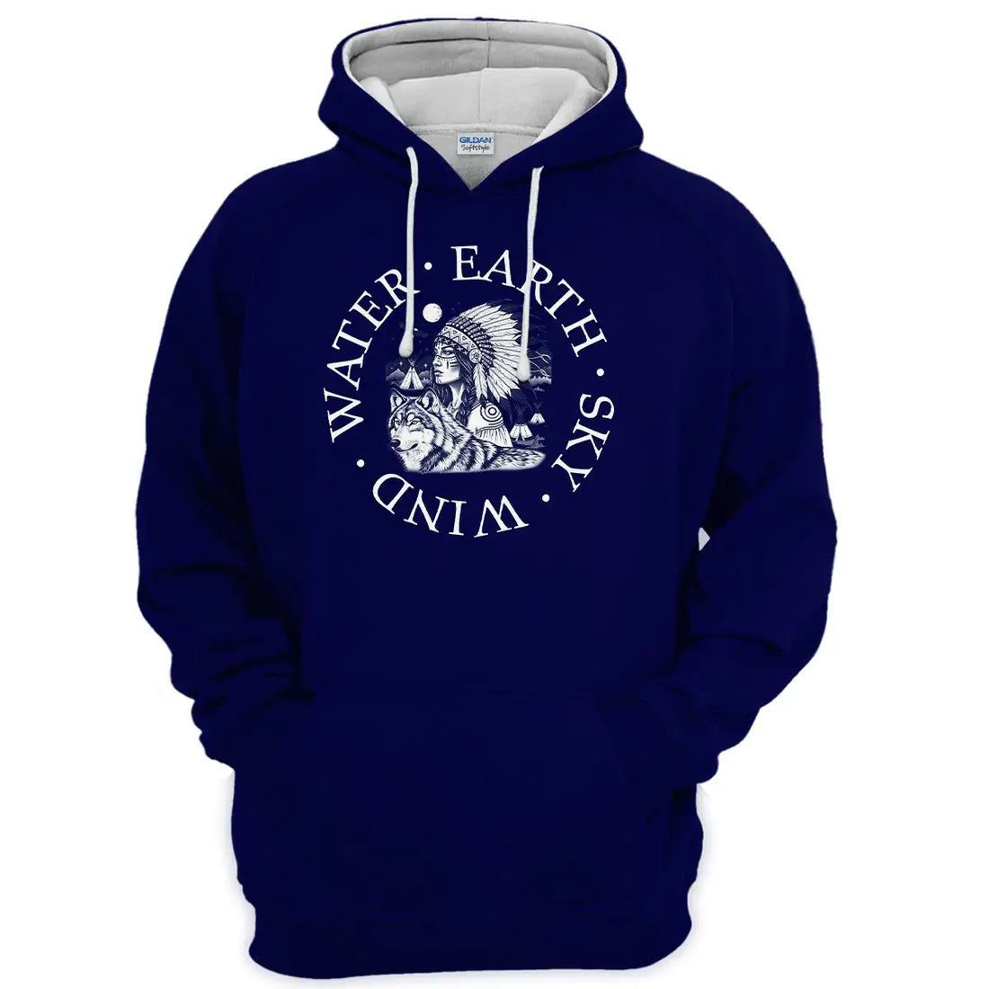 Water Earth Sky Wind With Chief & Wolf Hoodie, Native American Jacket