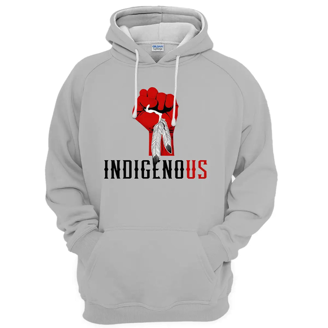 "Indigenous" Red Fist Feather Symbol Hoodie