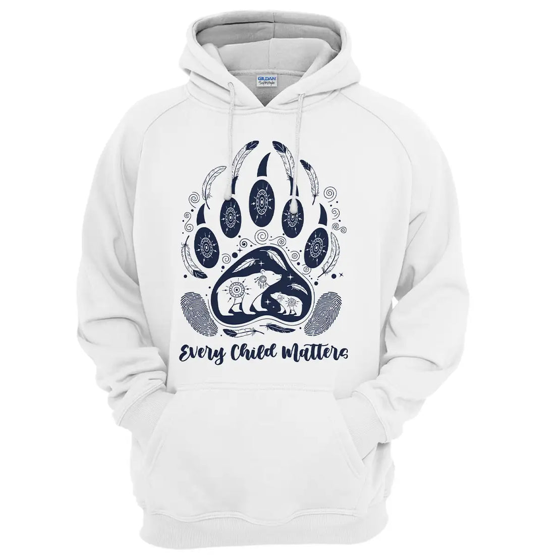 Native American "Every Child Matters" Hoodie, Tribal Bear Paw Feather Design