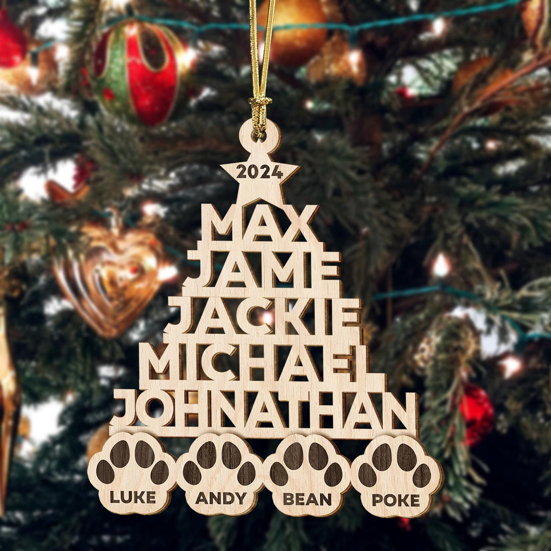 Personalized Family Christmas Ornaments with Names, Christmas Tree Ornament 2024, Wood Tags Xmas Decor, Laser Cut Names, Christmas Gifts