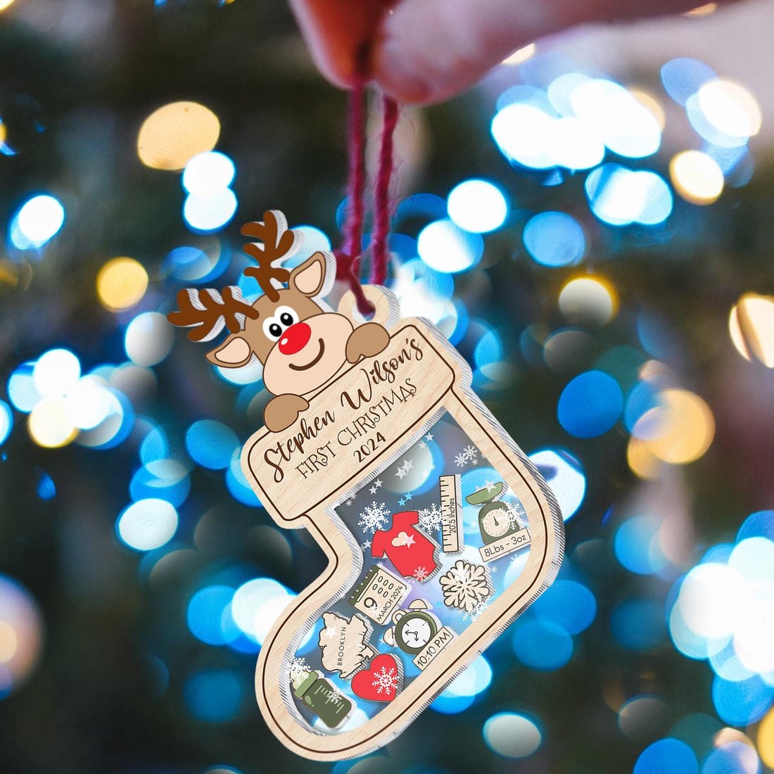 Personalized Reindeer 4D Shaker Ornament Gift for Baby's First Christmas 2024, Baby Shower Gift, Baby Name Xmas Keepsake