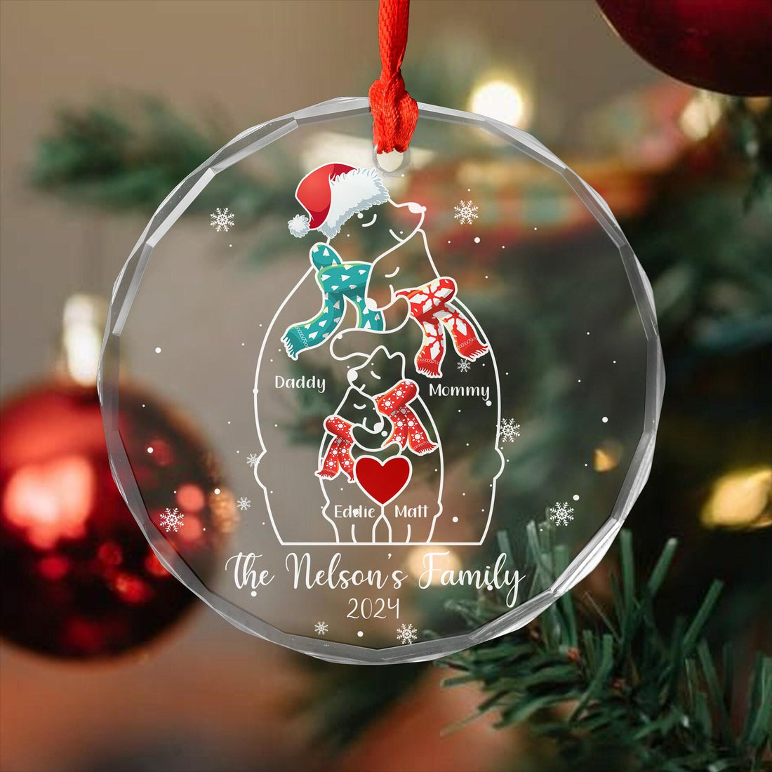 Bear Family Puzzle Personalized Christmas Crystal Ornament Gift for Mom, Dad and Kids
