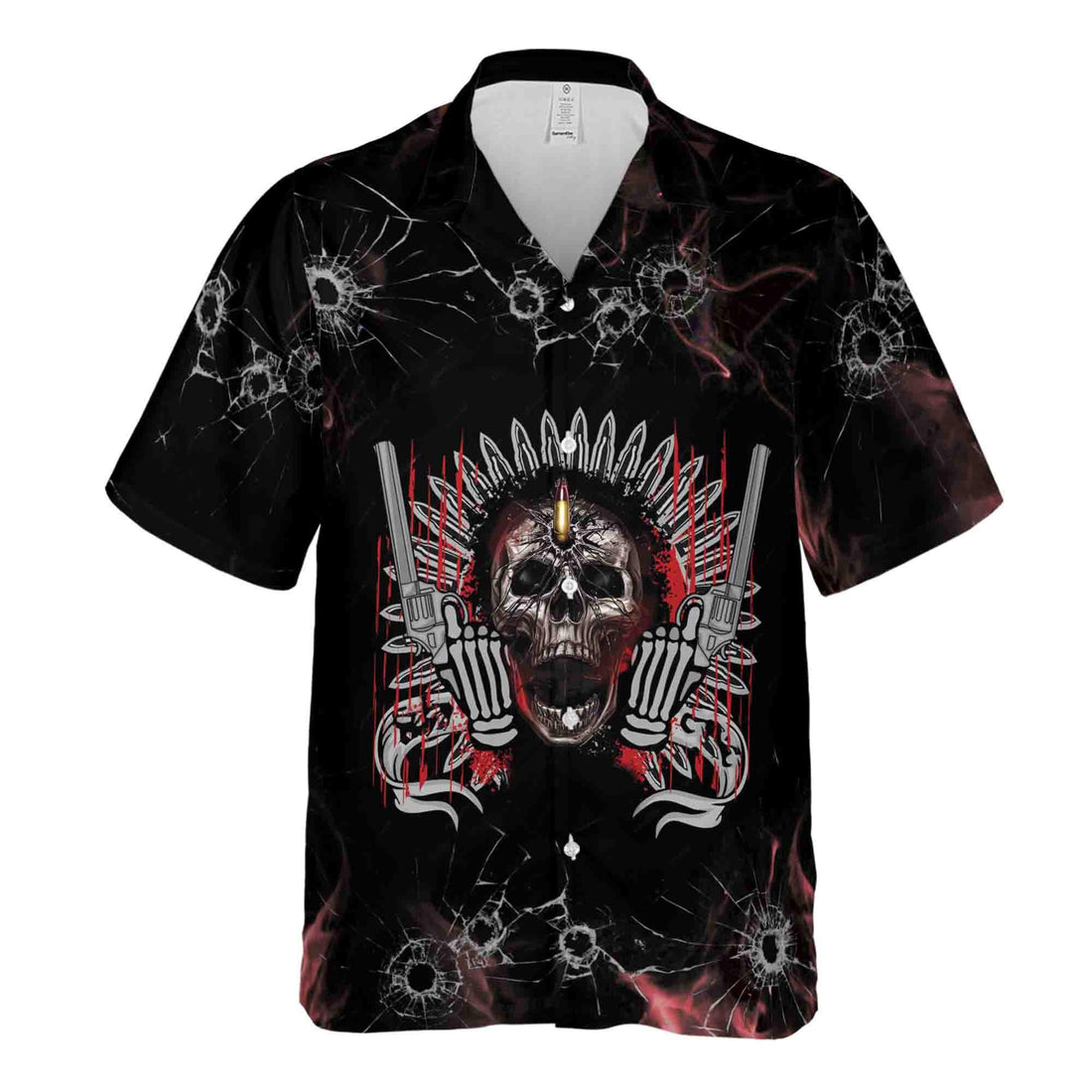 Skull Gun Hawaiian Shirt, Bullet Hole Gothic Aloha Shirt, Biker Rock Style Shirt