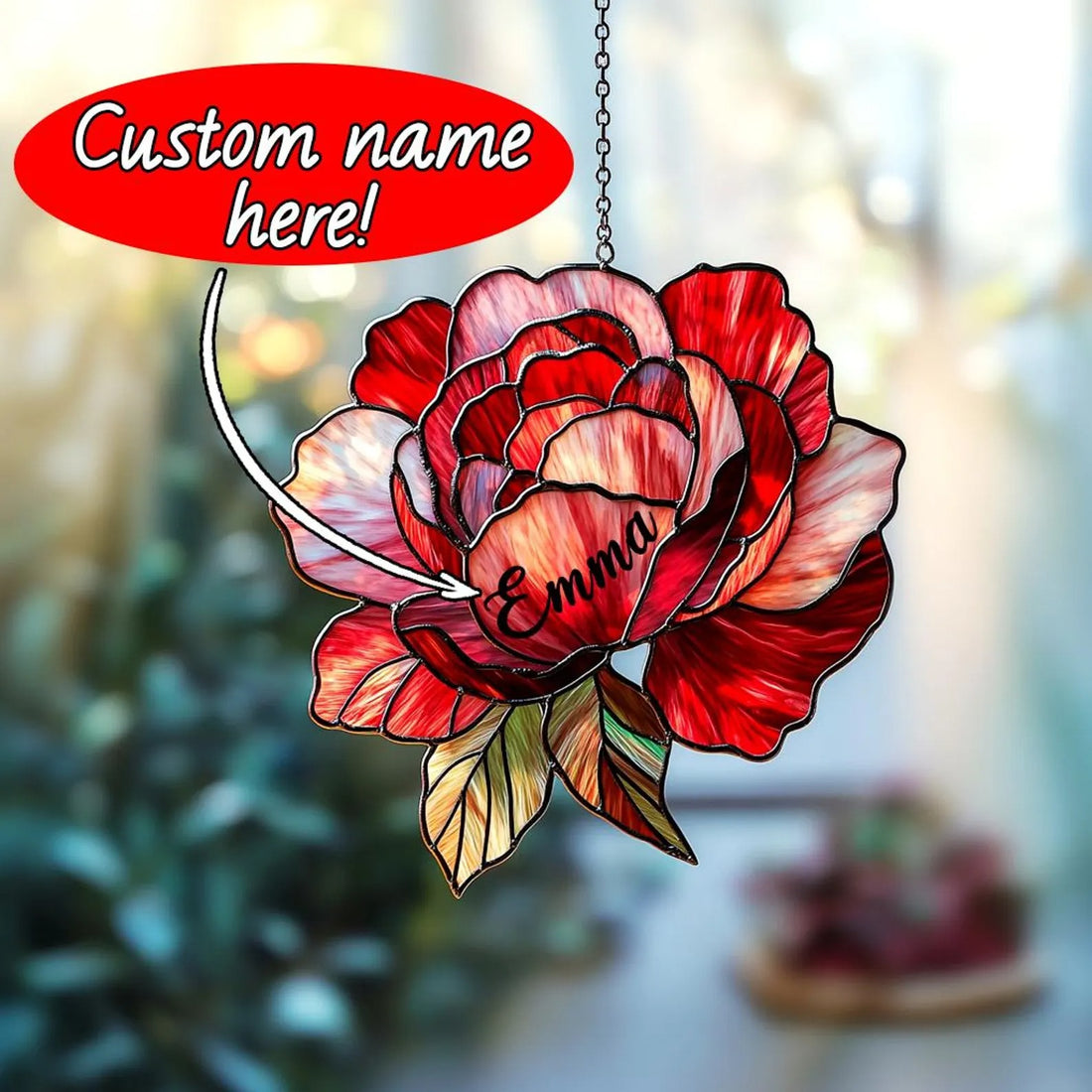 Personalize Peony Ornament Acrylic Window Decor, Gift for Her Peony Lover Gardening Lover Peony Gardener Gift November Birth Flower