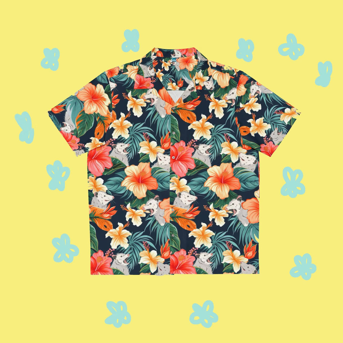 Opossum Floral Hawaiian Shirt, Tropical Hibiscus Animal Aloha Shirt