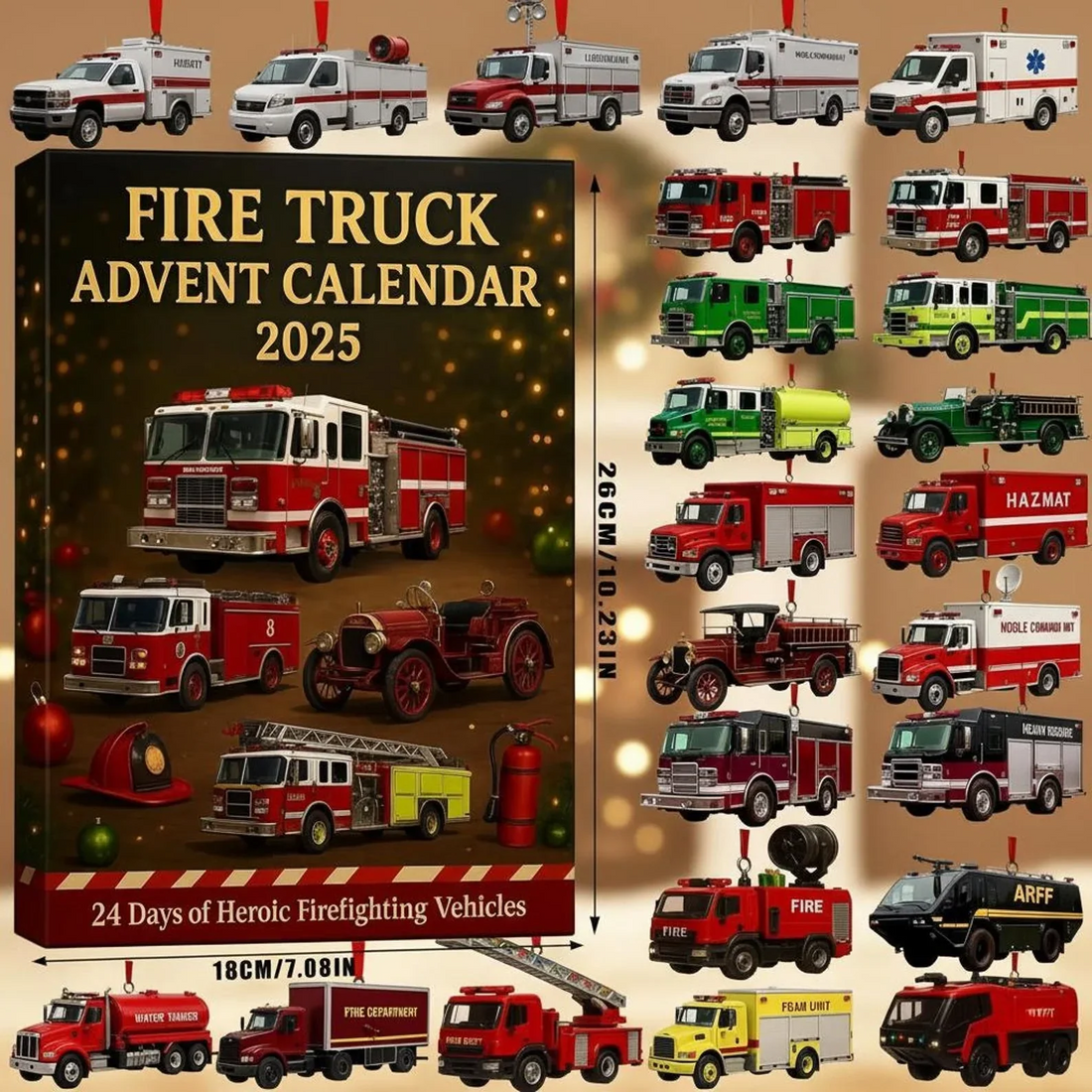 Mini Fire Truck Toy Vehicles Ornament Advent Calendar, 2025 Advent Calendar, Christmas Countdown Calendar (Copy)