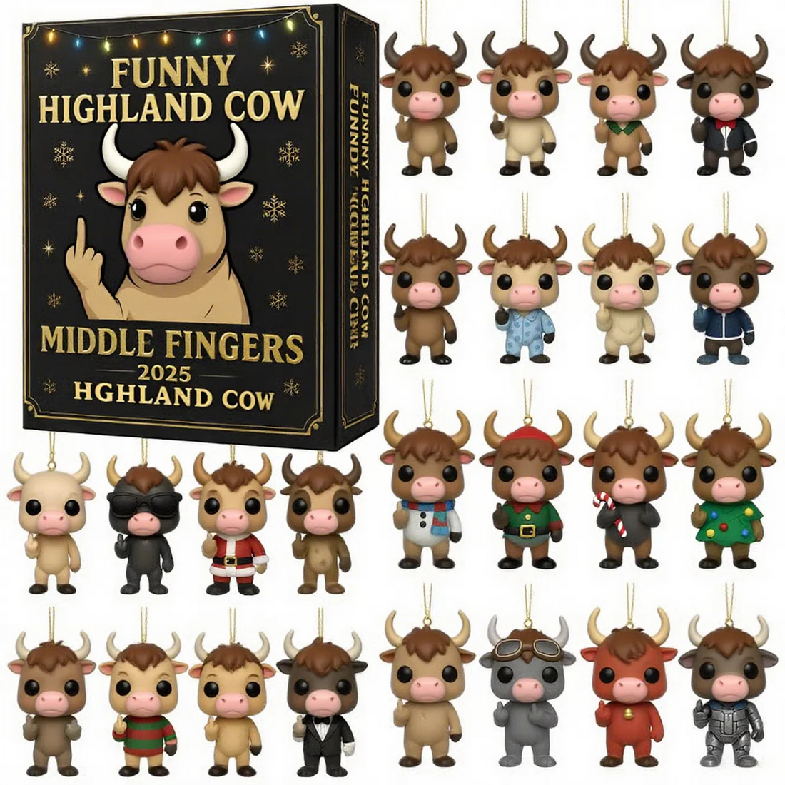 Funny Highland Cow Ornament Advent Calendar, 2025 Advent Calendar, Christmas Countdow Calendar