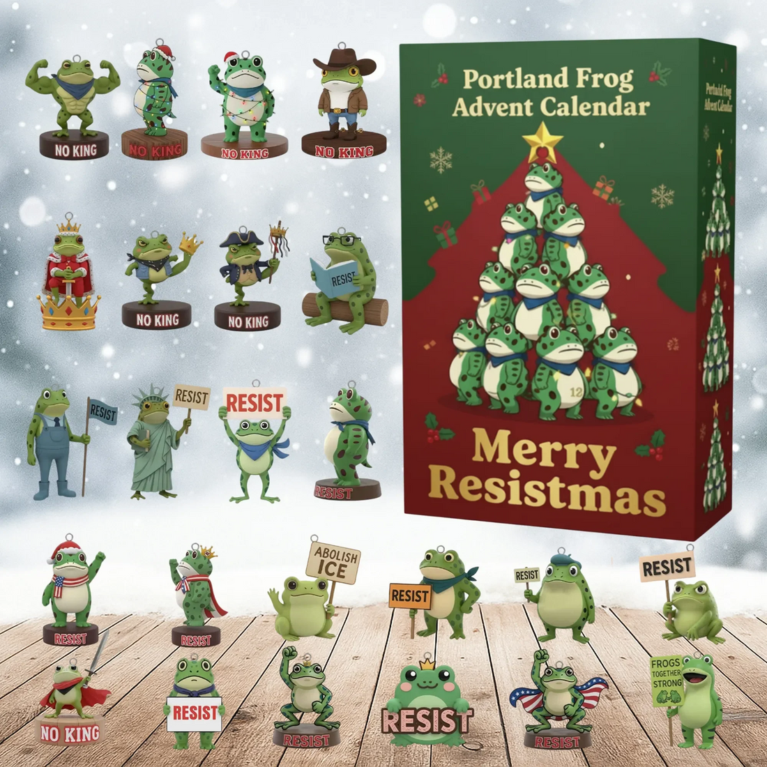 Merry Resistmas Portland Frog Ornament Advent Calendar, 2025 Advent Calendar, Christmas Countdown Calendar