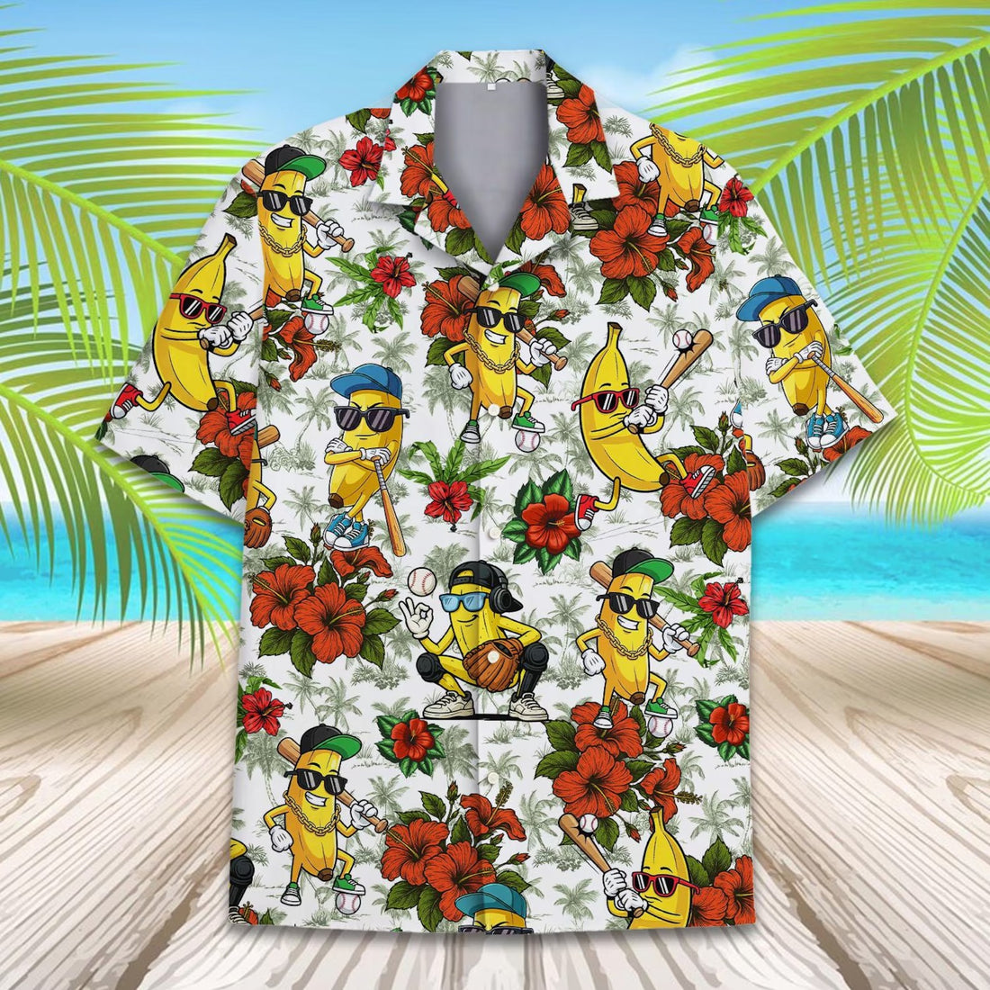 Banana Baseball Hawaiian Shirt, Funny Sport Aloha Shirt, Tropical Summer Party Shirt