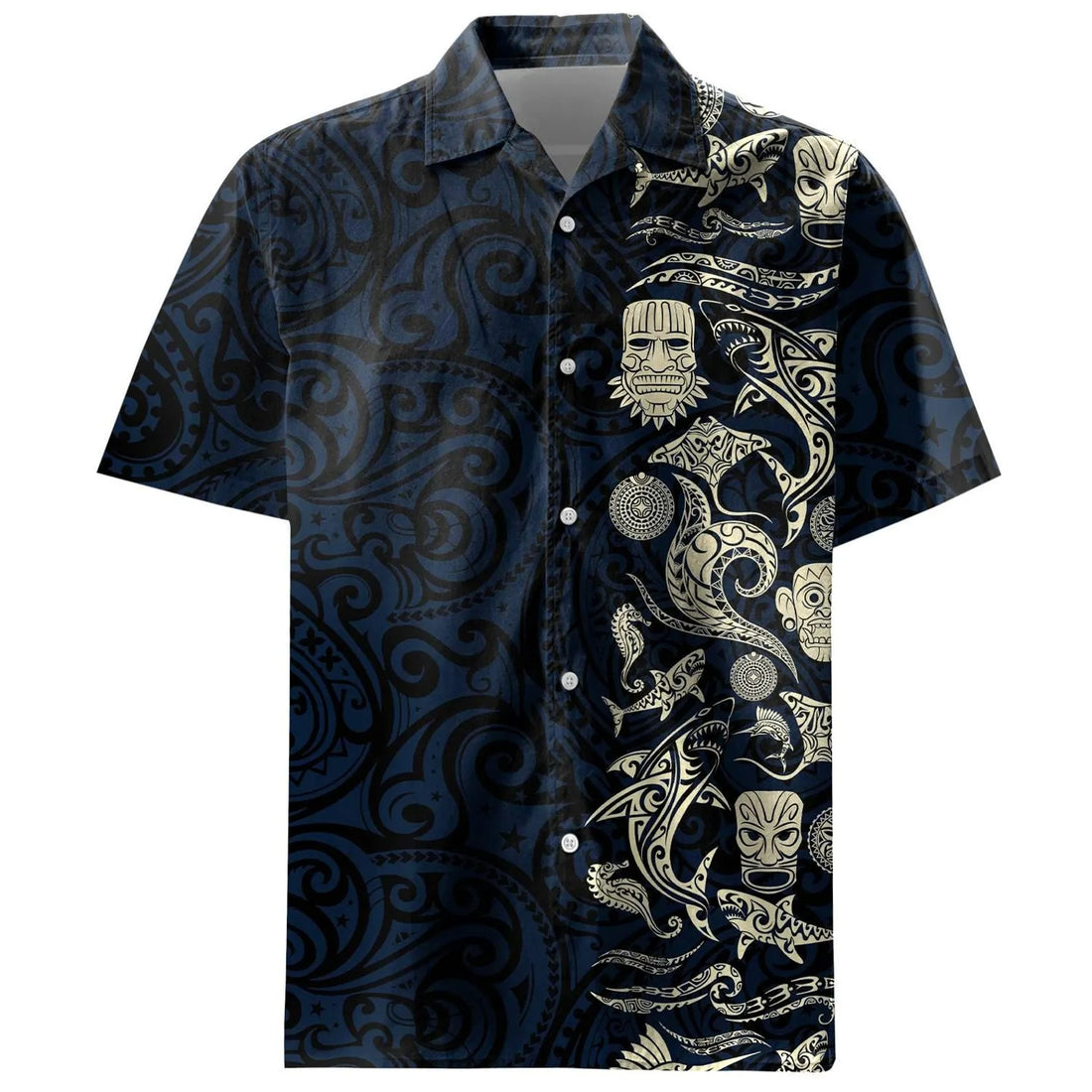 Polynesian Tribal Hawaii Shirt, Tiki Shark Aloha Shirt